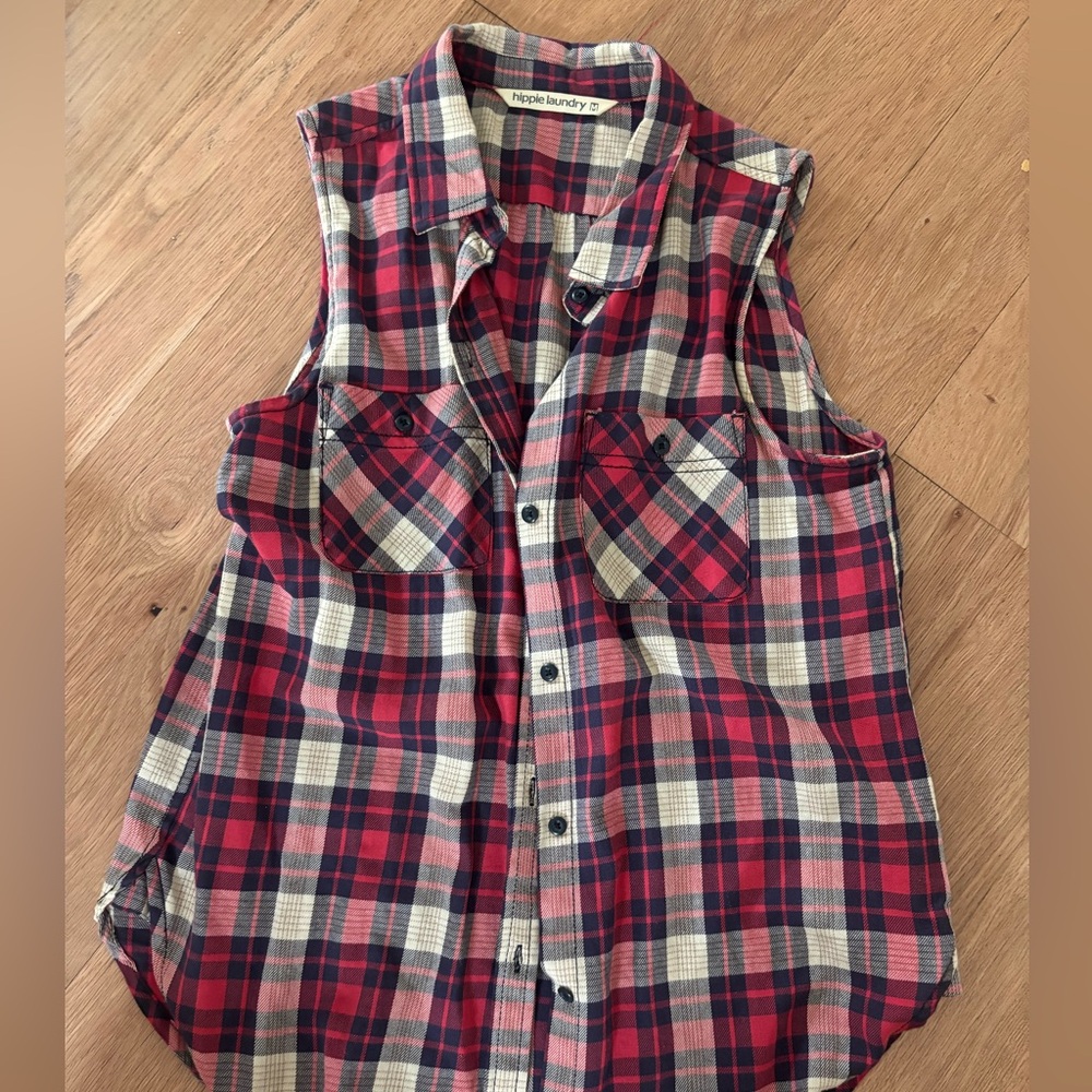 Hippie Laundry Red and Black Plaid Sleeveless Top